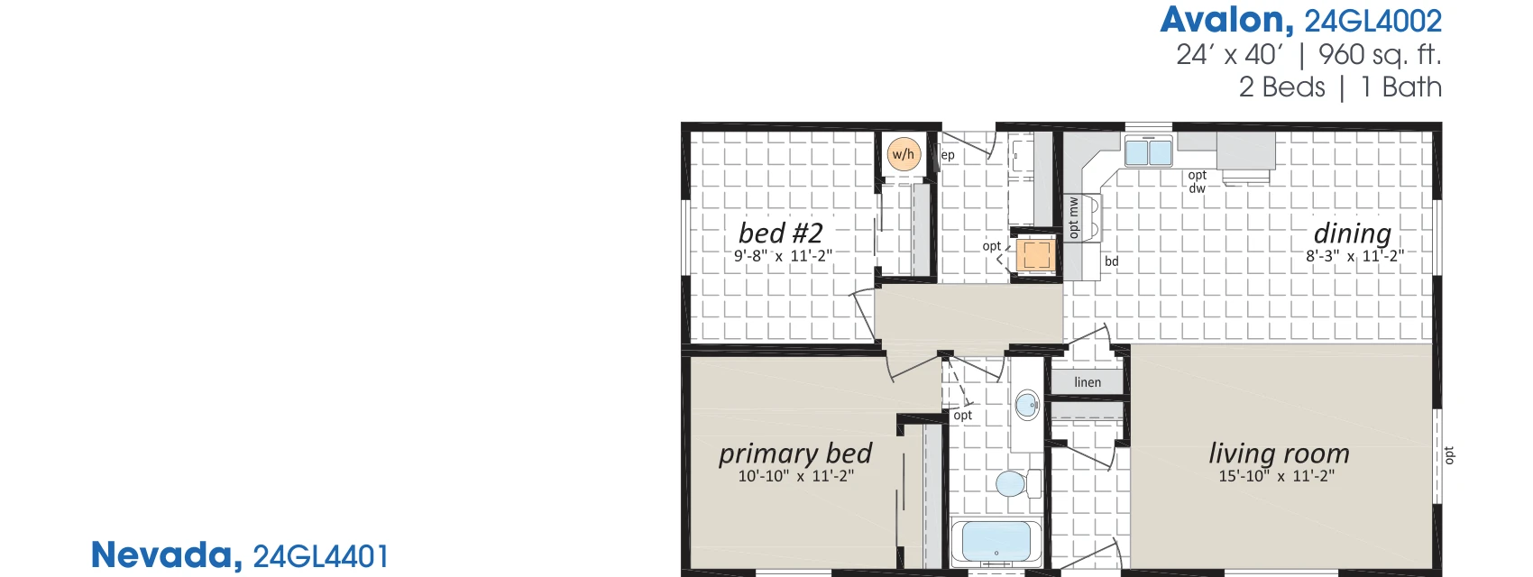 Avalon modular home floorplan, model 24GL4002