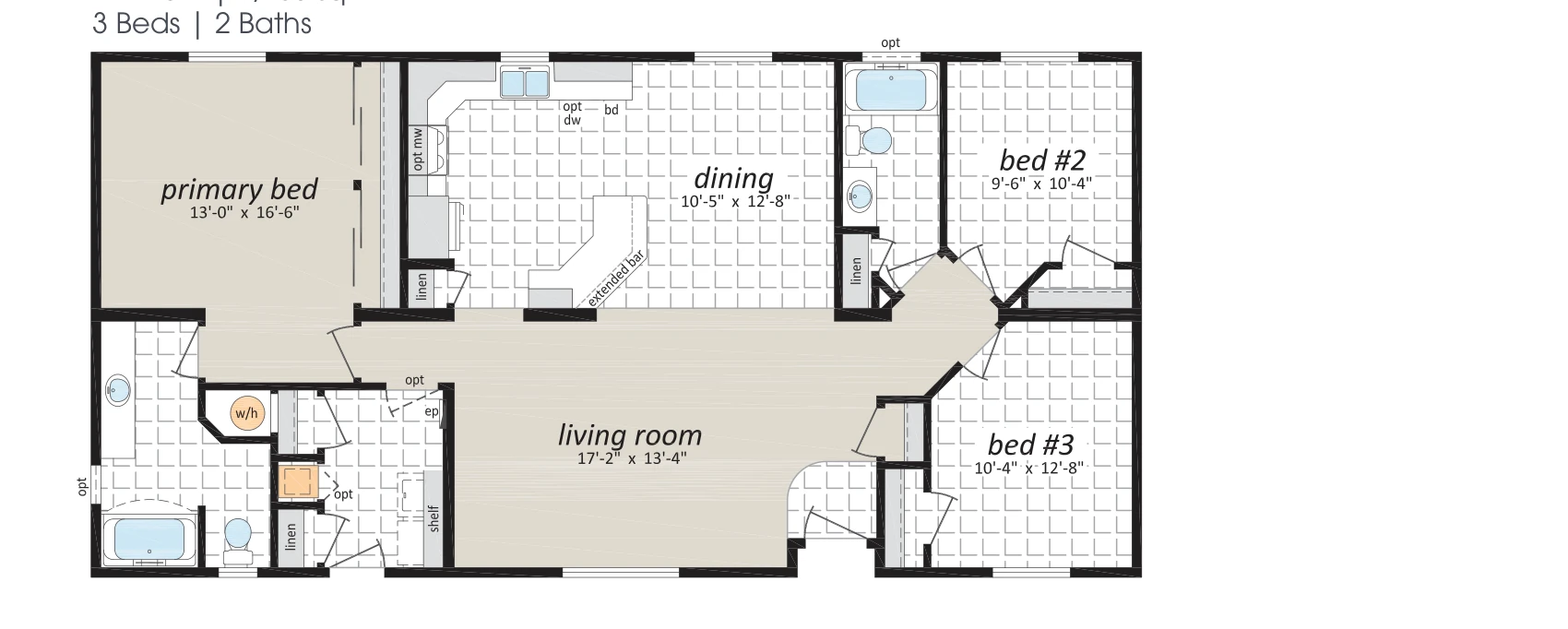 Cornwall modular home floorplan, model 27GL5402