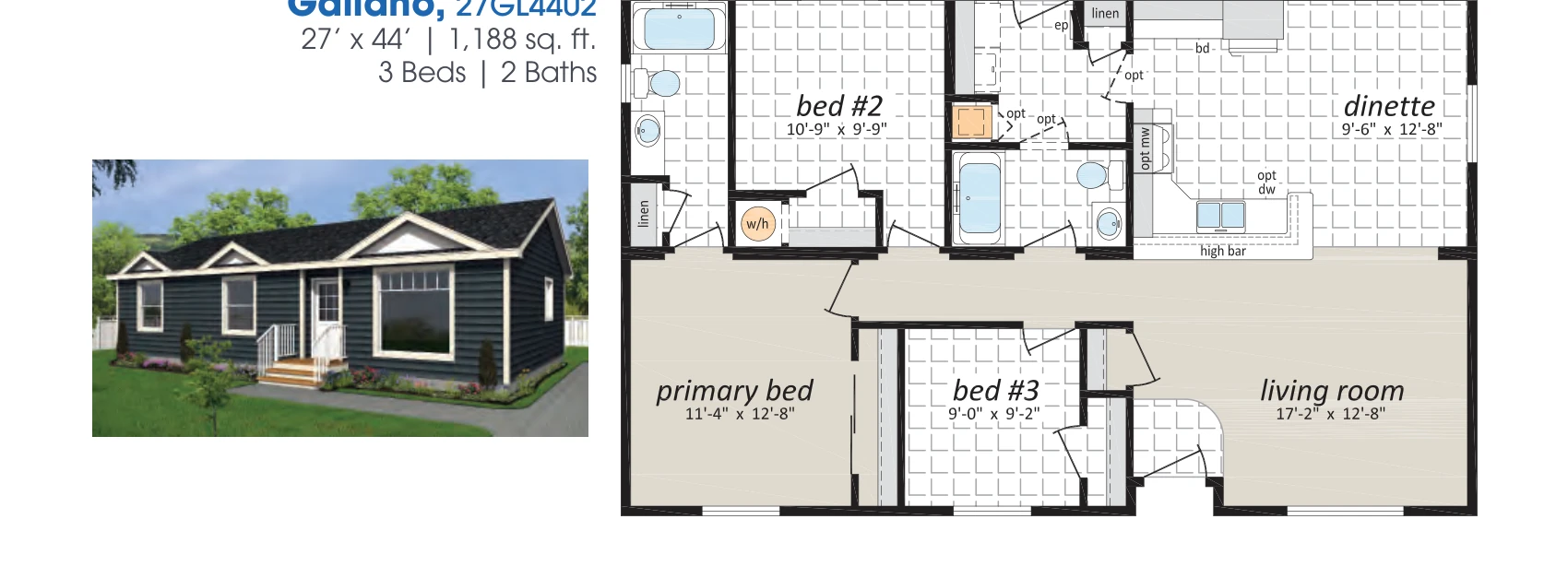 Galiano floorplan diagram, model 27GL4402