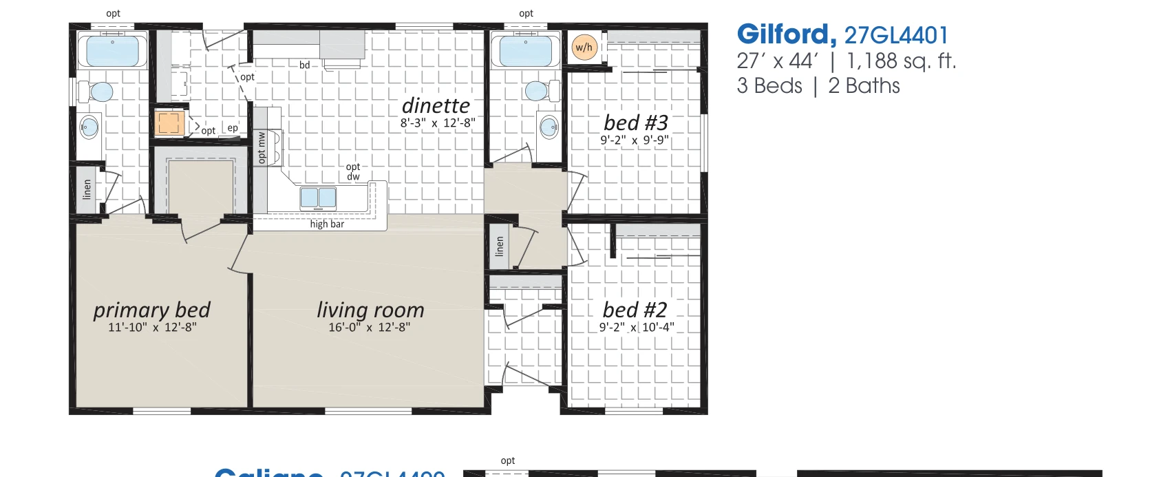 Gilford floorplan diagram, model 27GL4401