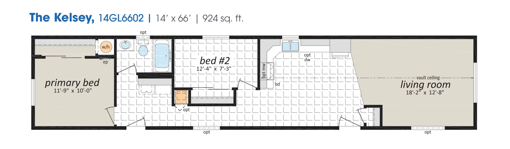 Kelsey floorplan diagram, model 14GL6602
