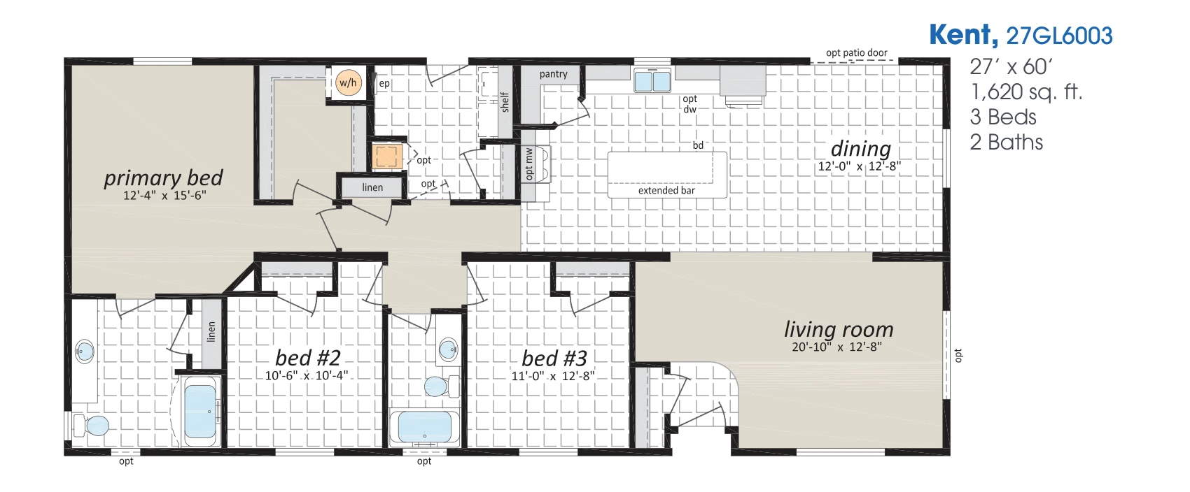 Kent floorplan diagram, model 27GL6003