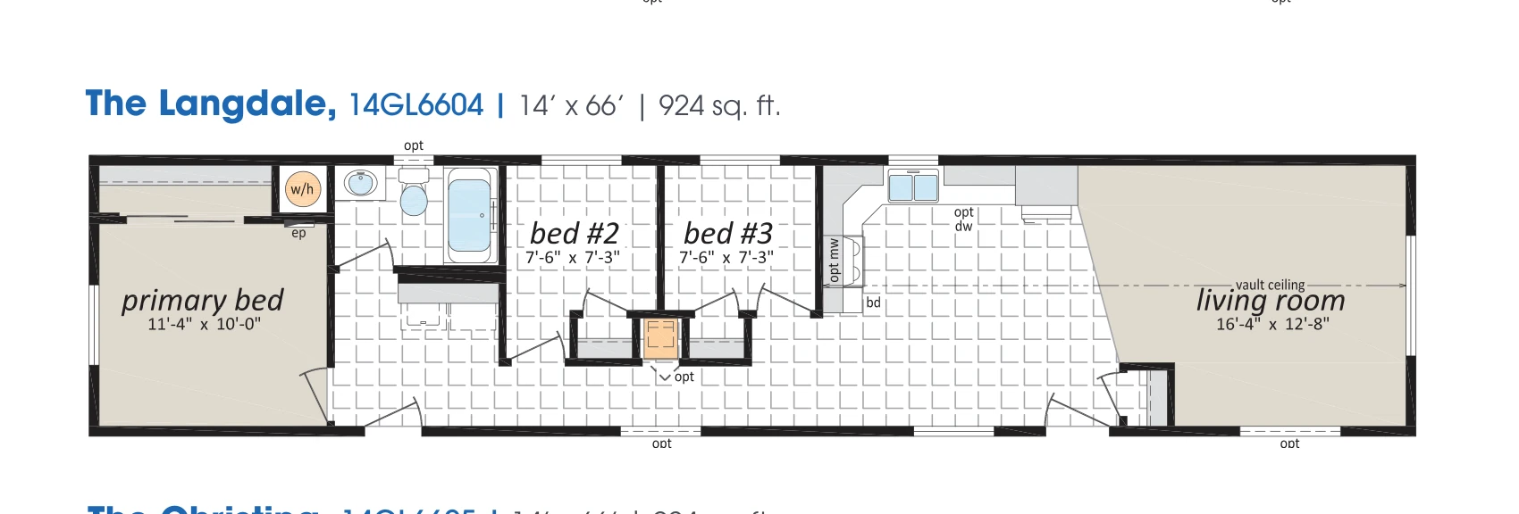 Langdale floorplan diagram, model 14GL6604