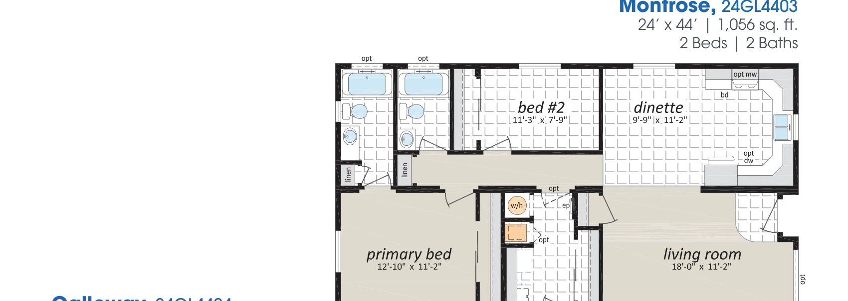 Montrose floorplan diagram, model 24GL4403