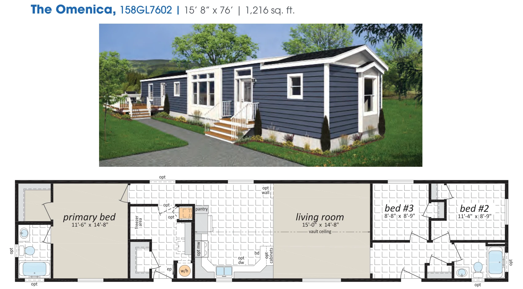 Omenica floorplan diagram, model 158GL7602