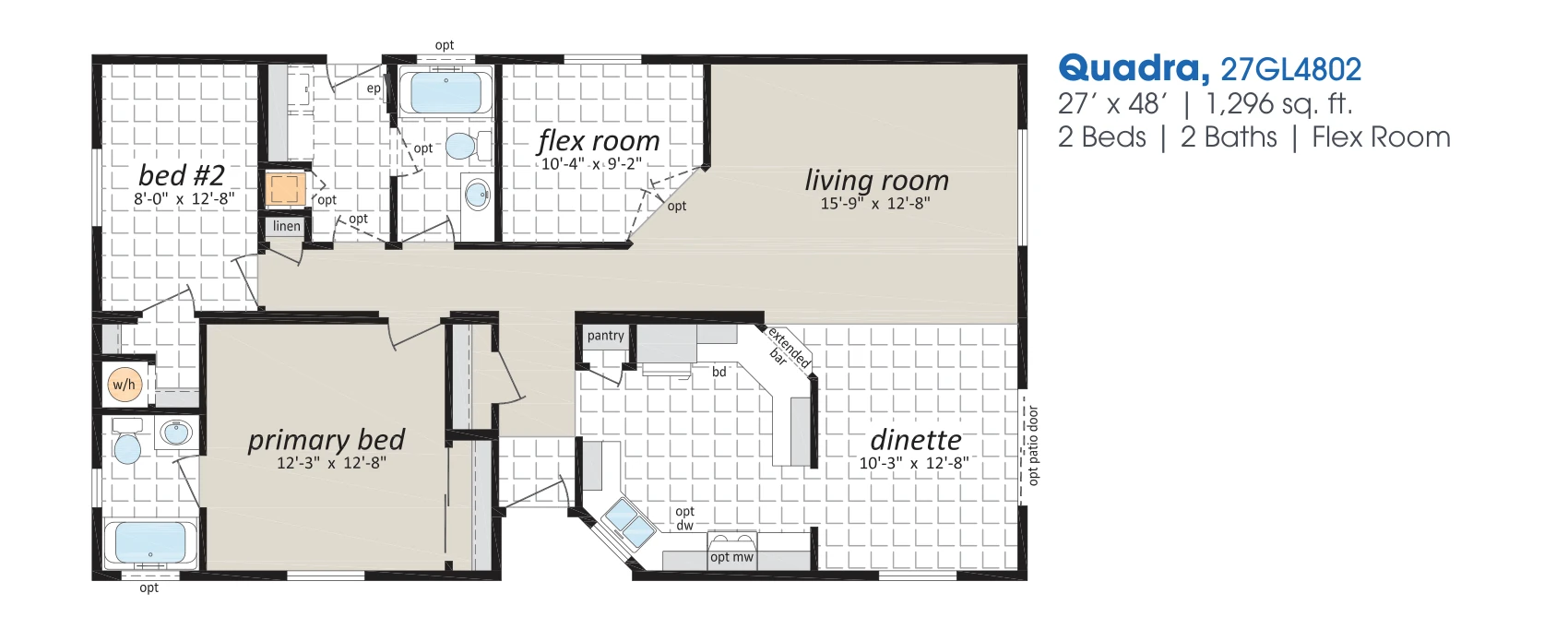 Quadra floorplan diagram, model 27GL4802