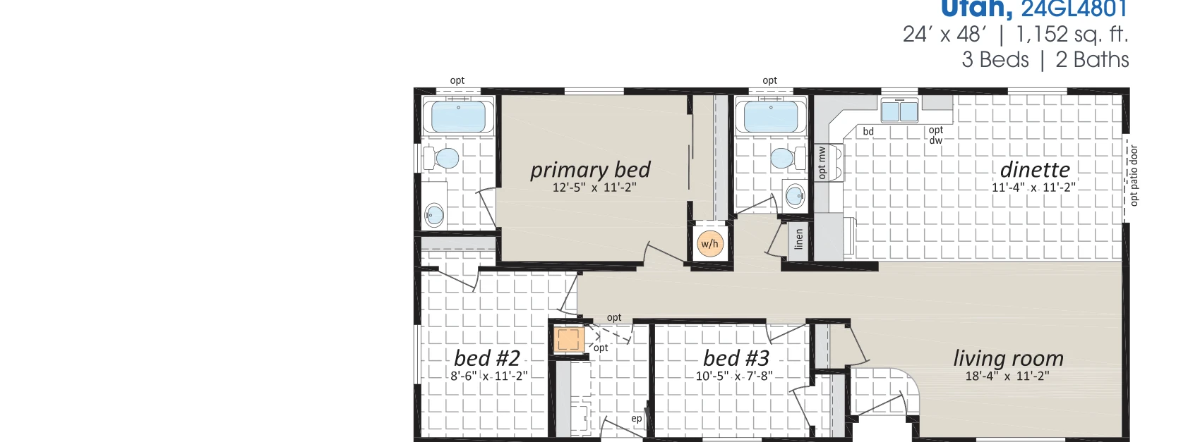 Utah floorplan diagram, model 24GL4801