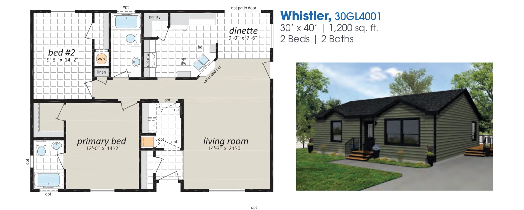 Whistler floorplan diagram, model 30GL4001