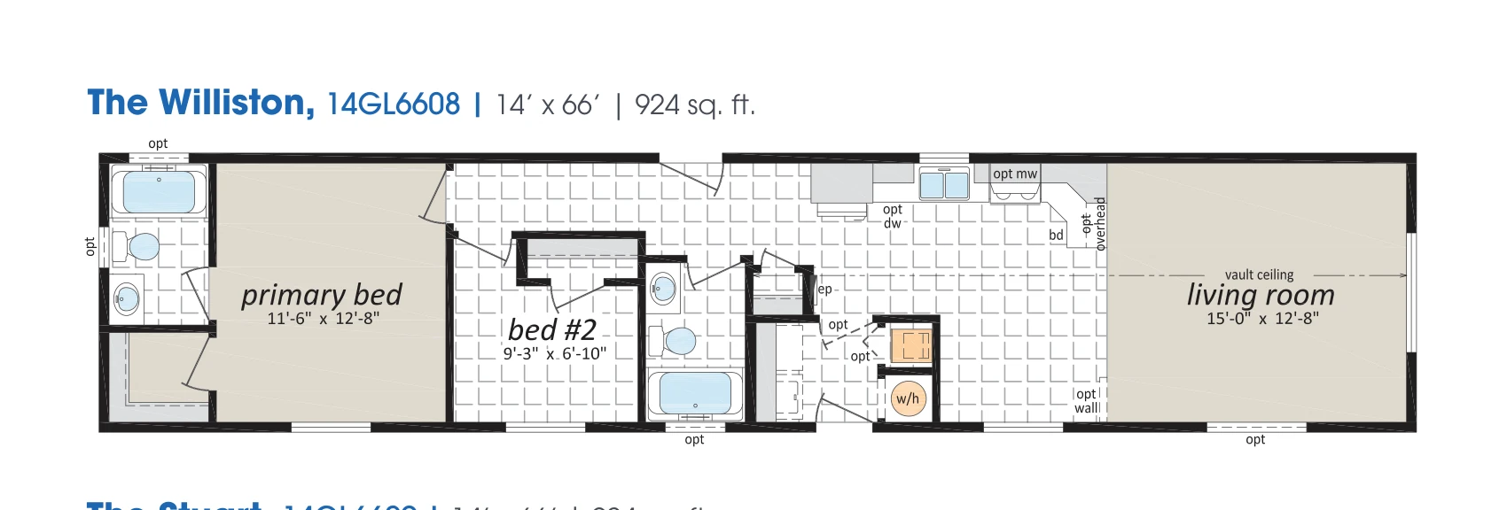 Williston floorplan diagram, model 14GL6608